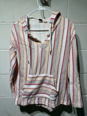 Roxy Multicolor Striped Baja Hoodie in Cream, Pink, Blue & Yellow